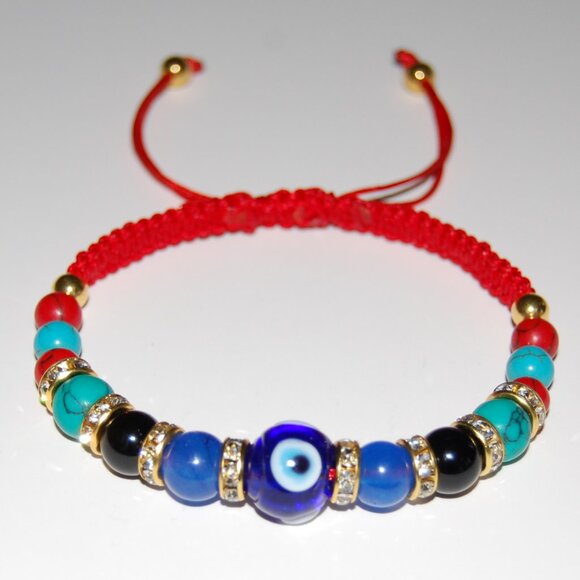 Evil Eye Bracelet,Multi Gemstones Bracelet,Hamsa Bracelet,Drawstring Bracelet - Picture 2 of 3